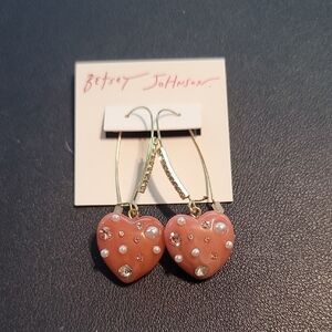 Betsey Johnson Gold and Pink Heart Earrings